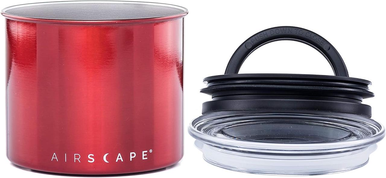 Airscape Edelstahl-Kaffeebehälter 900 ml – Vakuum-Vorratsdose mit patentiertem Deckel – Apfelrot