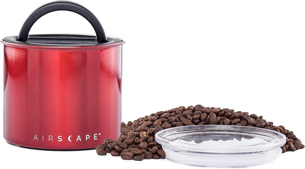 Airscape Edelstahl-Kaffeebehälter 900 ml – Vakuum-Vorratsdose mit patentiertem Deckel – Apfelrot