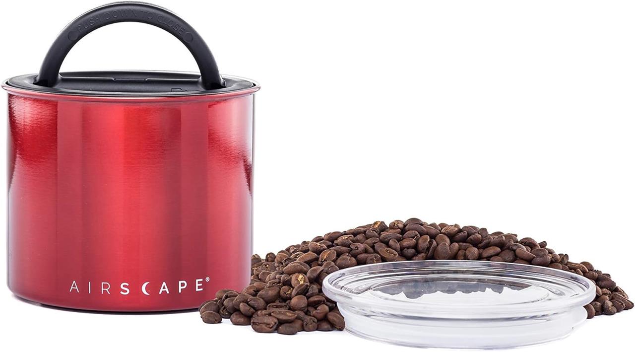 Airscape Edelstahl-Kaffeebehälter 900 ml – Vakuum-Vorratsdose mit patentiertem Deckel – Apfelrot