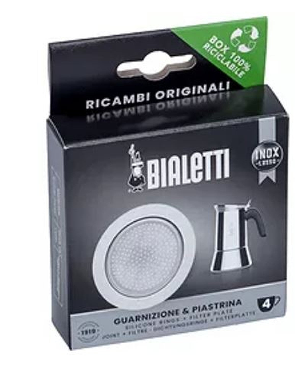 Bialetti 0186002 Gummidichtung & Filter für Edelstahlgeräte, 4 Tassen, weiß/silber, 4-teilig 1 Set