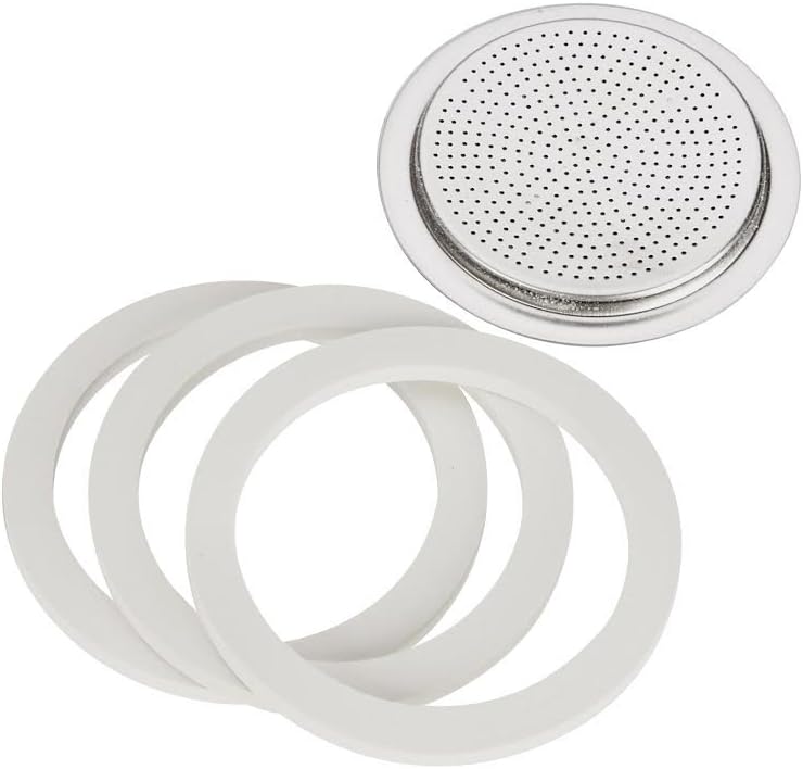 Bialetti Ersatzteil-Set 6 Tassen: 3x Dichtung 72mm & 1x Aluminiumfilter – Weiß