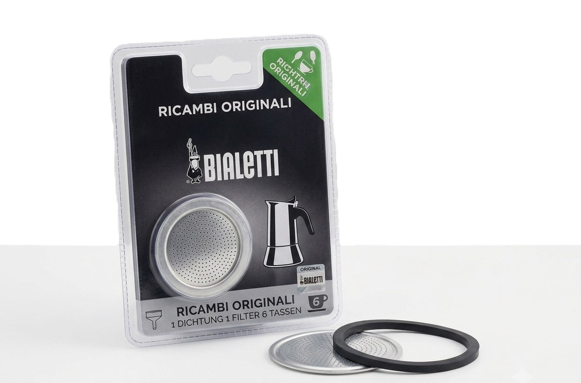Dichtungs- & Filterset für 6-Tassen Espressokocher – passend für Bialetti Moka Express – 3 Dichtungen & 1 Aluminiumfilter
