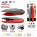 Joie Garlic Press Knoblauchpresse mit herausnehmbarem Edelstahl-Presskorb | farblich sortiert