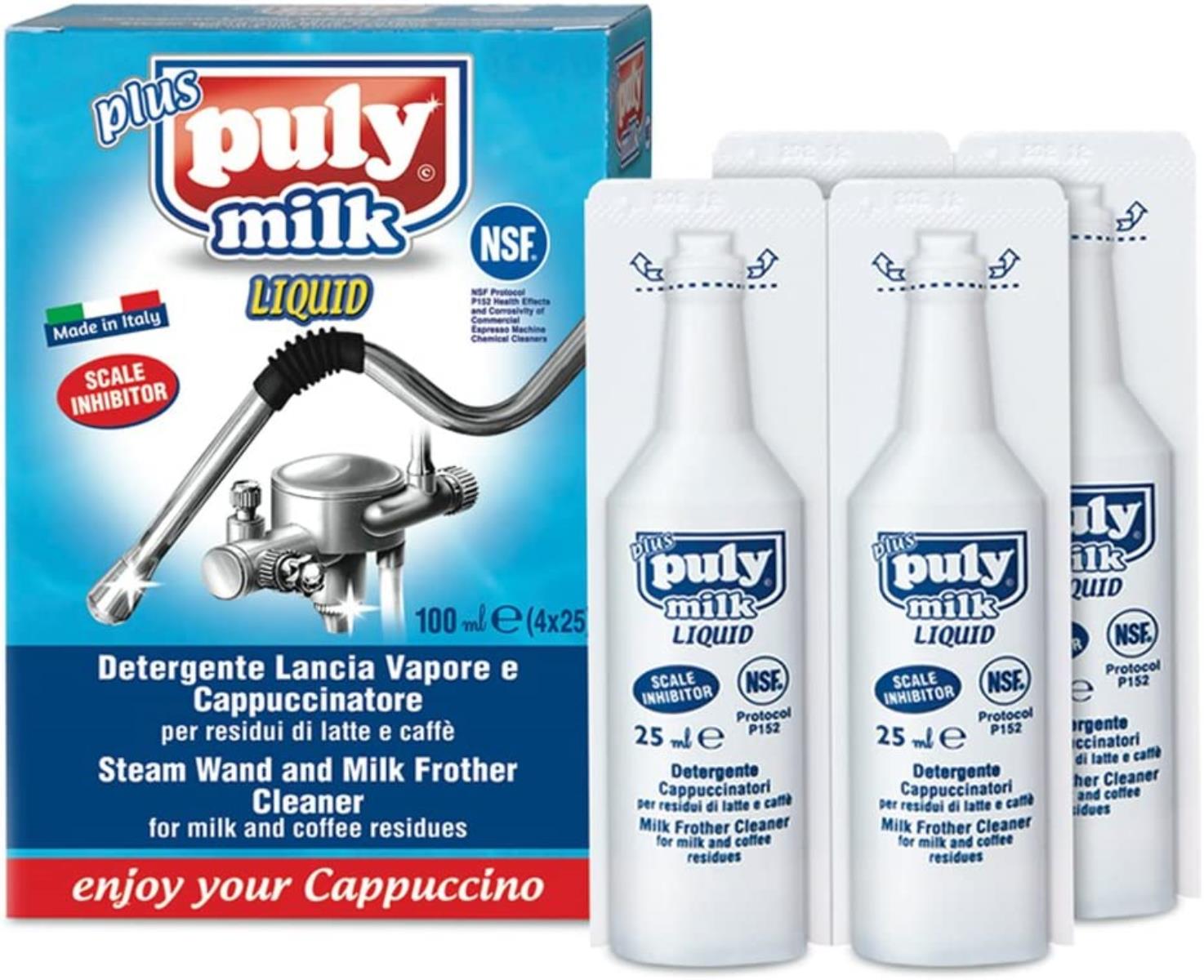 Puly Milk 4 x 0,25 ml Flüssigreiniger zur Reinigung von Cappuccinatore, Milchaufschäumdüsen und Dampflanze