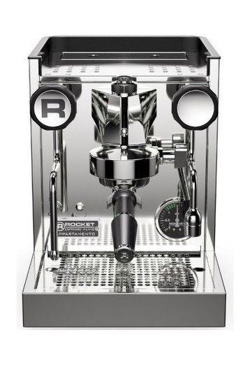 Rocket Espresso Appartamento TCA Chrom / Schwarz – Premium Zweikreis-Siebträgermaschine mit E61 Brühgruppe