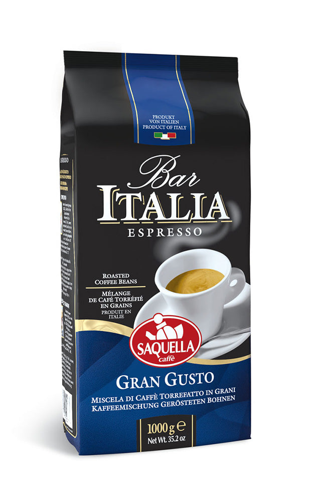 Saquella Bar Italia Gran Gusto – 1kg Ganze Bohne | Intensiv aromatischer italienischer Espresso