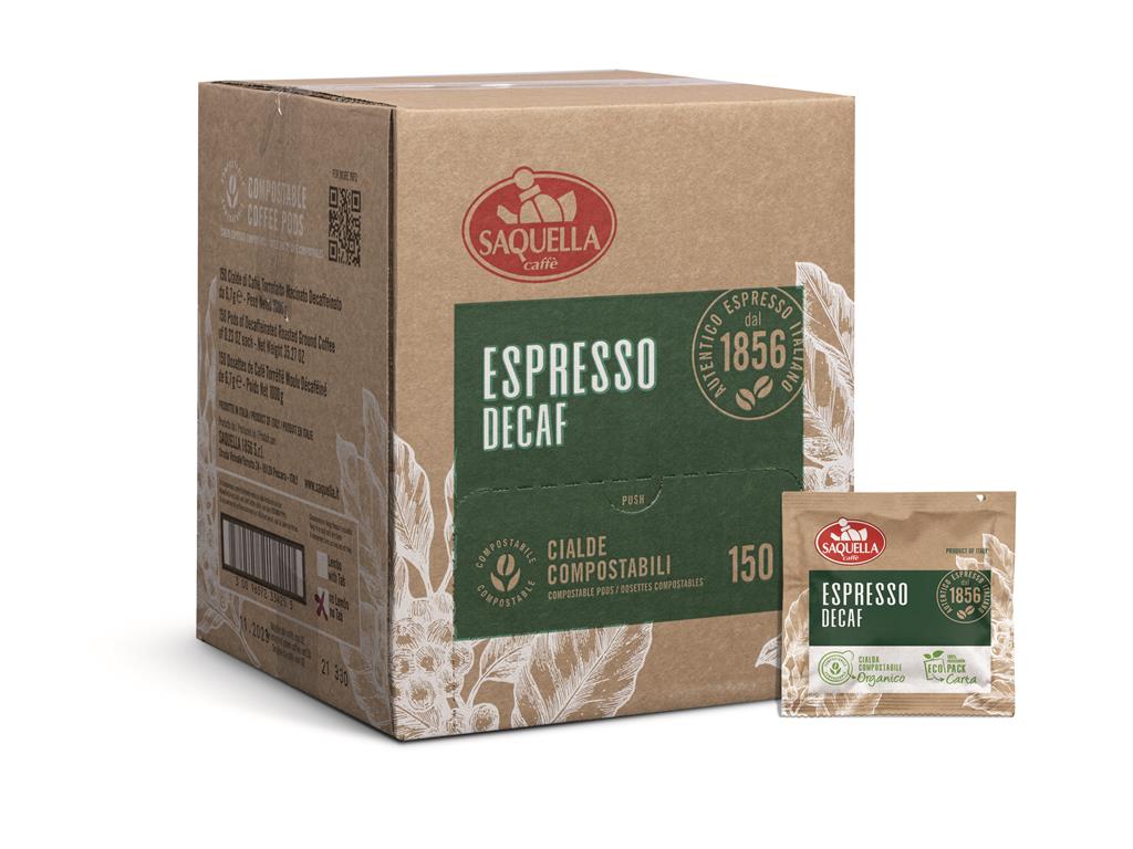 Saquella Espresso Dekaf Pod System 150 Pads à 6,7 g | Entkoffeinierter Espresso | E.S.E. Pads