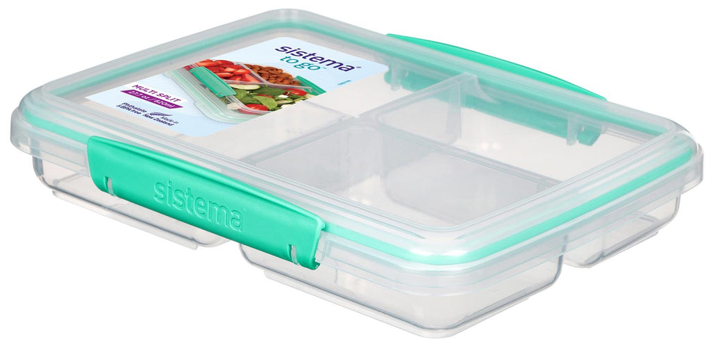 Sistema to Go Multi Split Frischhaltedose, transparent, mit farbigen Clips, 820 ml , grün