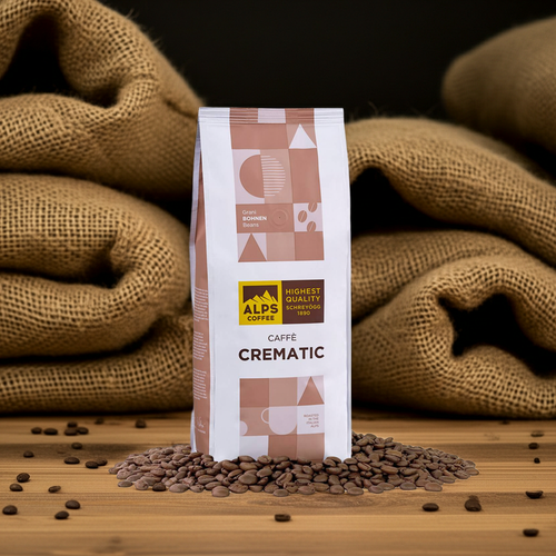 Alps Coffee CAFFÈ CREMATIC 1Kg ganze Bohne die spezielle, ausgewogene Kaffeemischung mit mittelstarker Röstung.