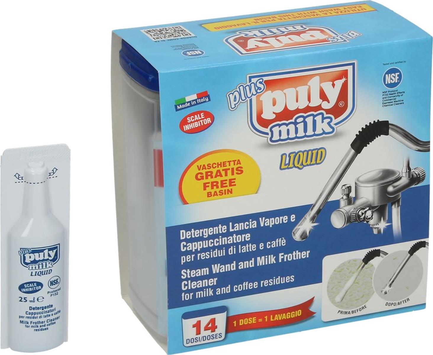 asachimici PULY Milch Dampf Wand und Milchaufschäumer Reiniger – 14 Ampullen 25 ml
