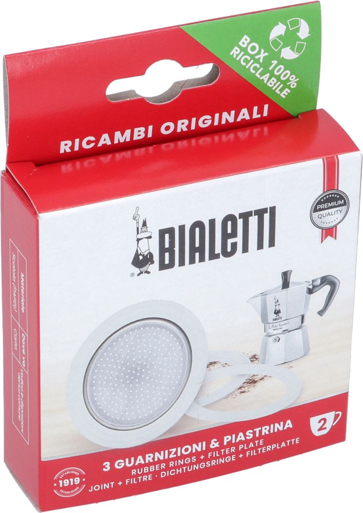 Bialetti Ersatz-Set 2 Tassen – 3x Gummidichtung & 1x Filtersieb Aluminium