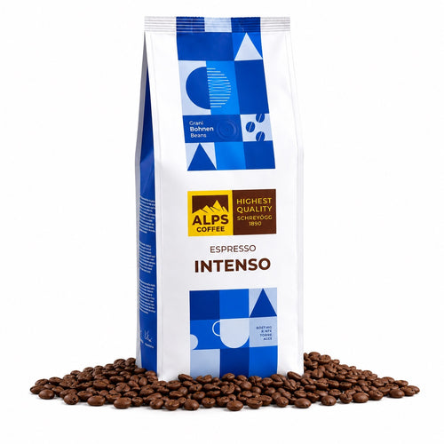 Alps Espresso Intenso – 1 kg Ganze Bohnen – 60% Arabica / 40% Robusta – Dunkle Röstung