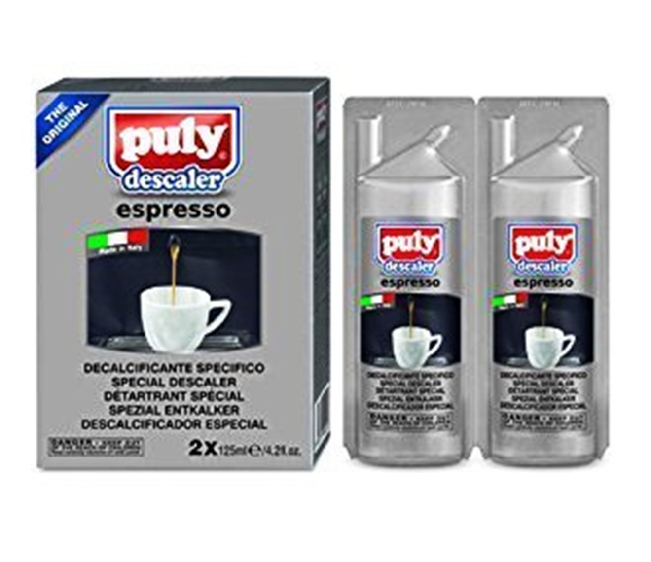Puly Entkalker 2 x 125 ml Kalklösemittel flüssig für klass. Kaffeemaschinen, Kapselmaschnen und Vollautomaten