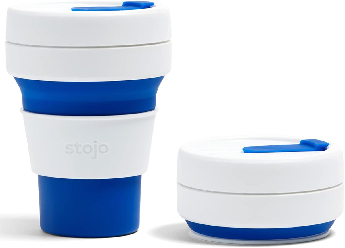 Original Stojo Pocket Cup – Faltbarer Silikon-Becher – Blau – 355 ml / 12 oz
